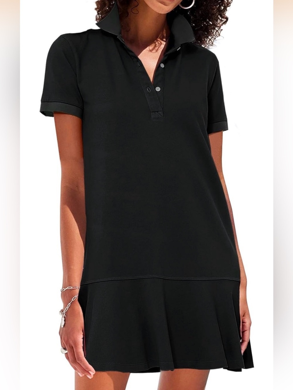 Yexpine Short Sleeve Polo Dress with Ruffle Hem
